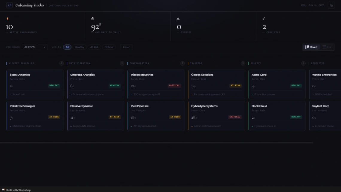 Customer Onboarding Tracker web application template