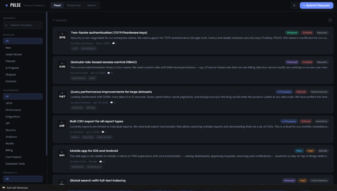 Feature Request Portal web application template