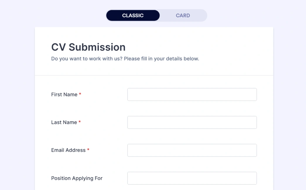 CV Submission Form website template
