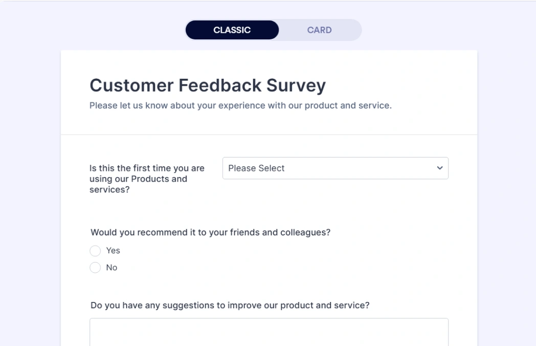 Customer Survey website template