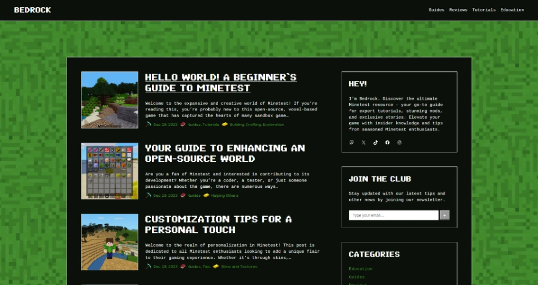 Games blog website template