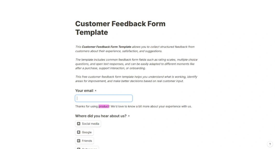 Customer Feedback Form website template
