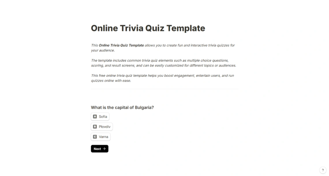 Online Trivia Quiz website template