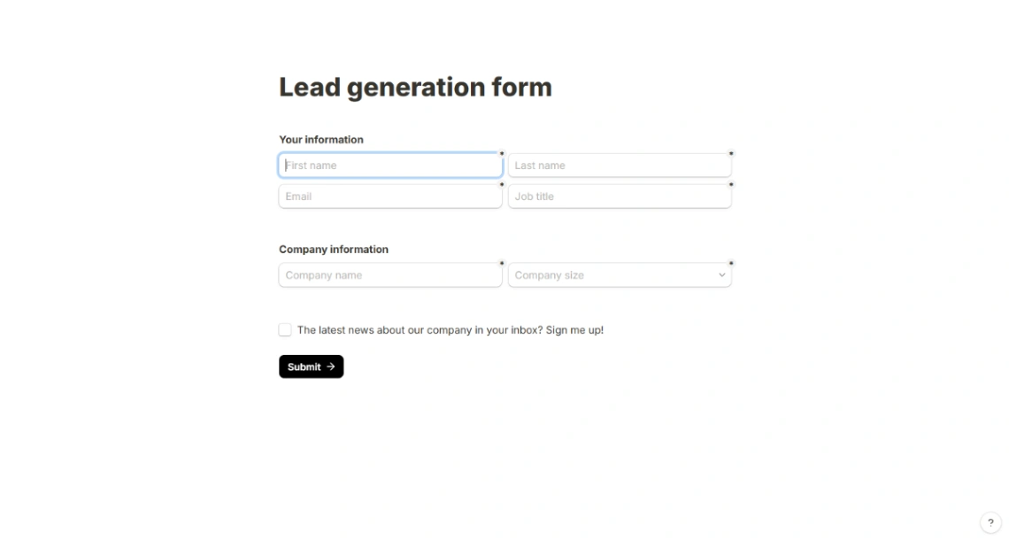 Lead Generation Form website template