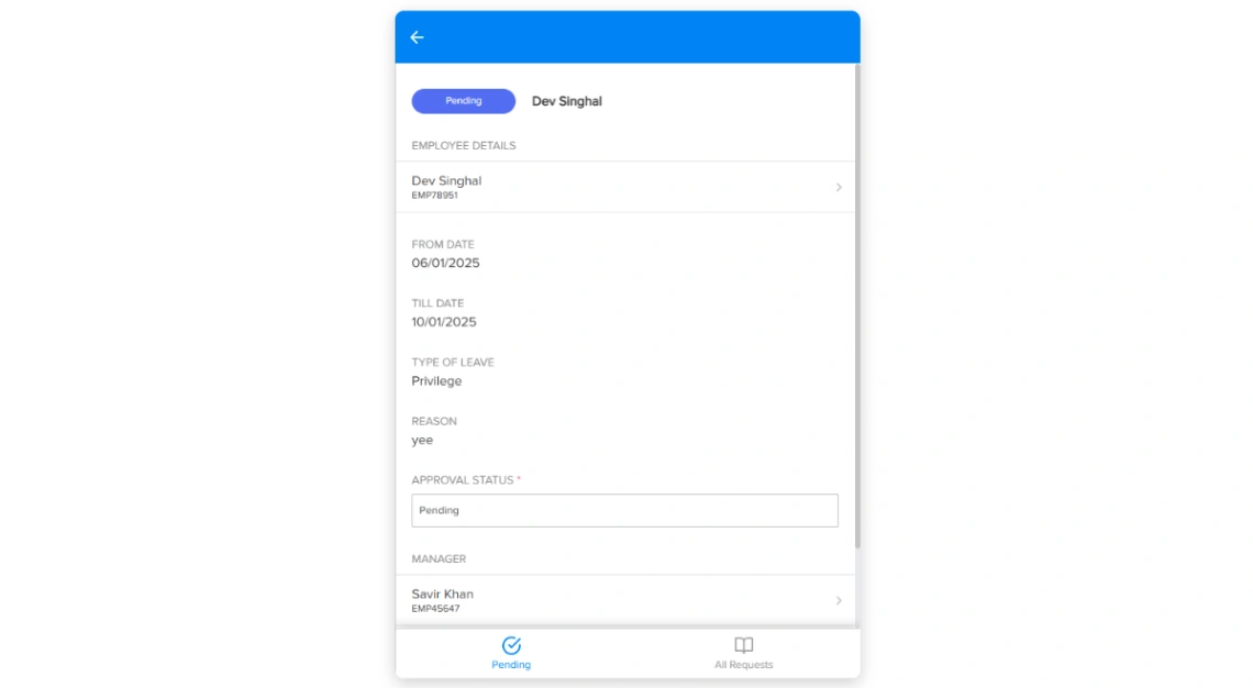 Employee Leave Request mobile app design template