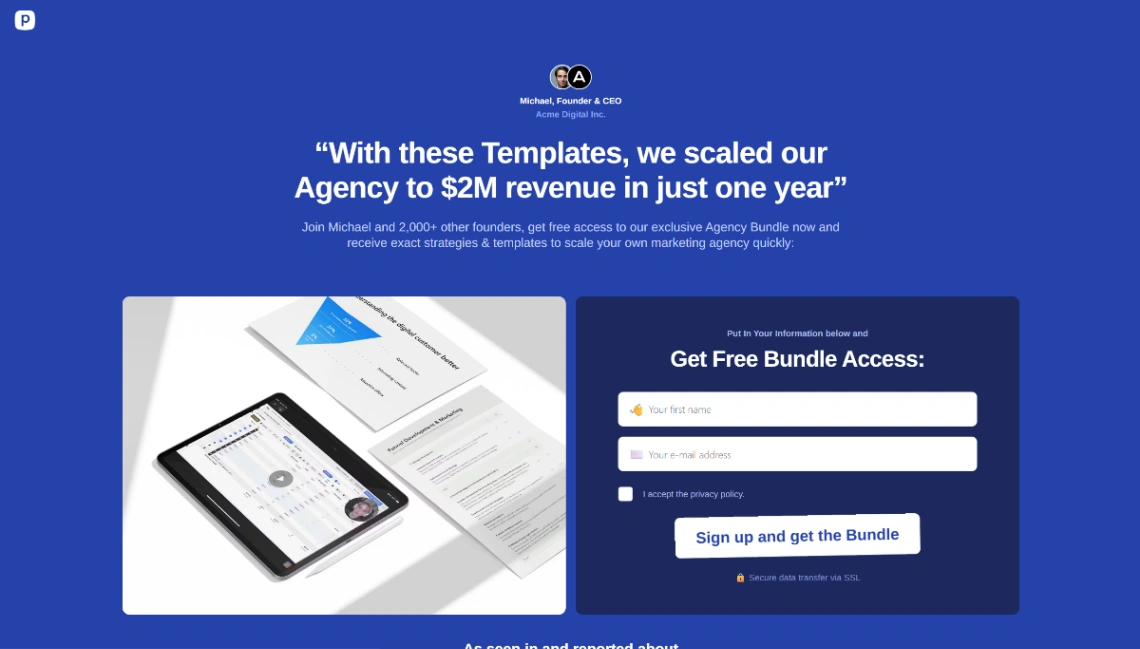 Lead Magnet Showcase your lead website template