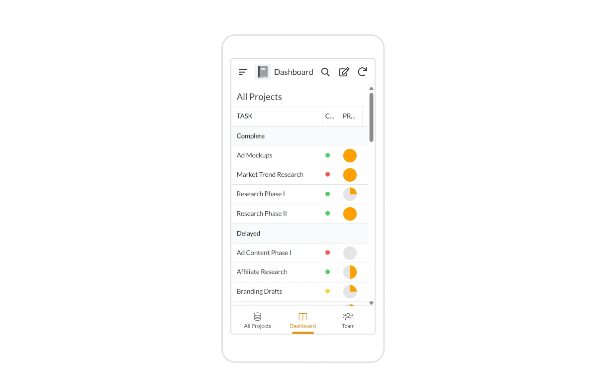 Marketing Projects App mobile app design template