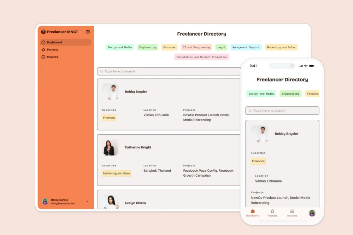 Freelance Management web application template