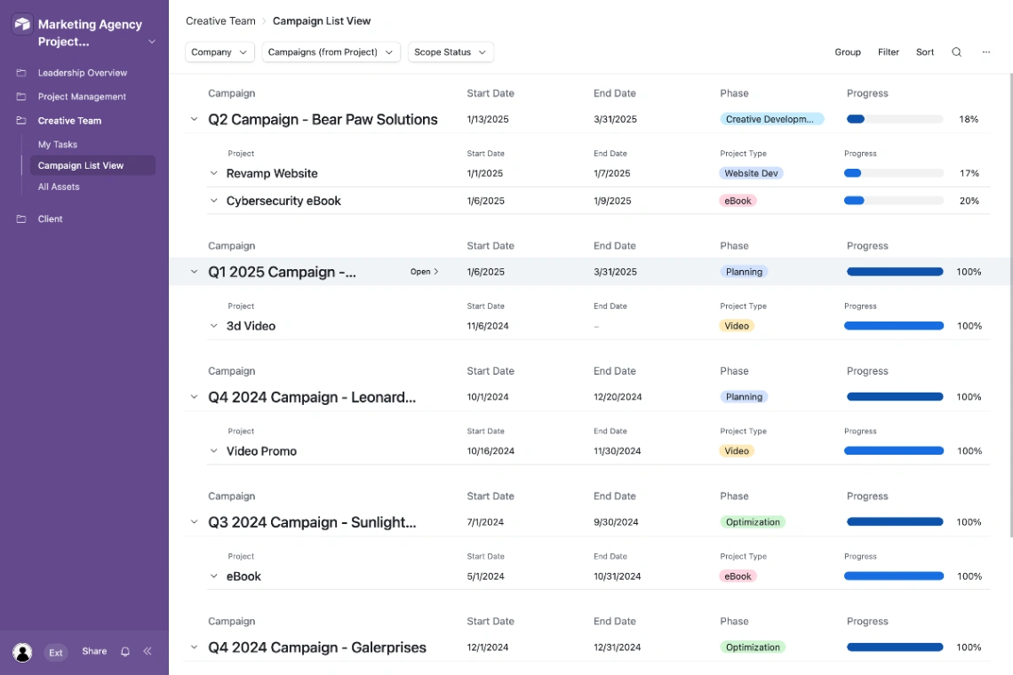Agency Project Management web application template