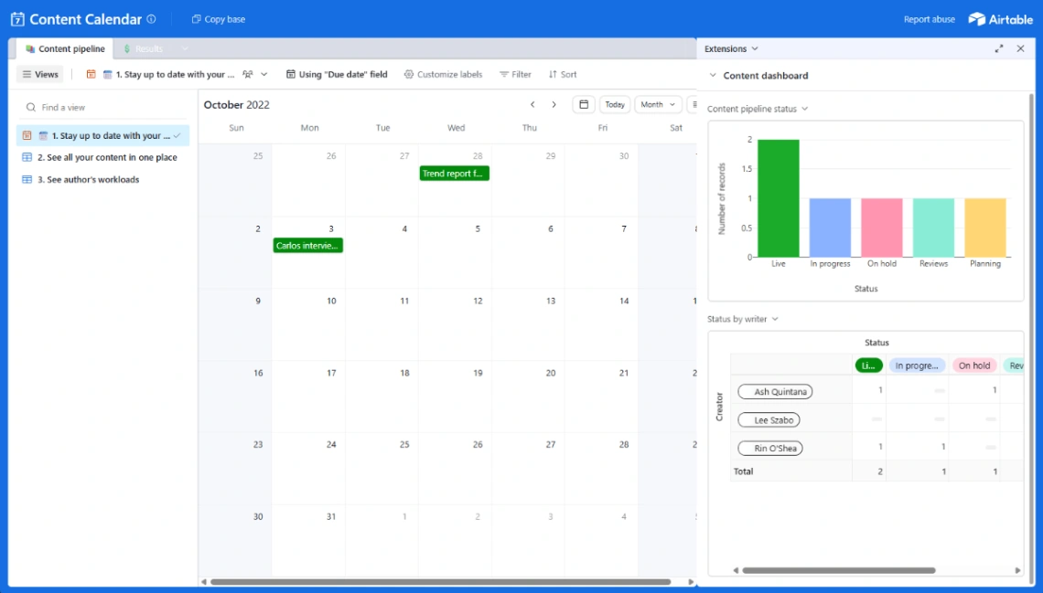 Content Calendar web application template