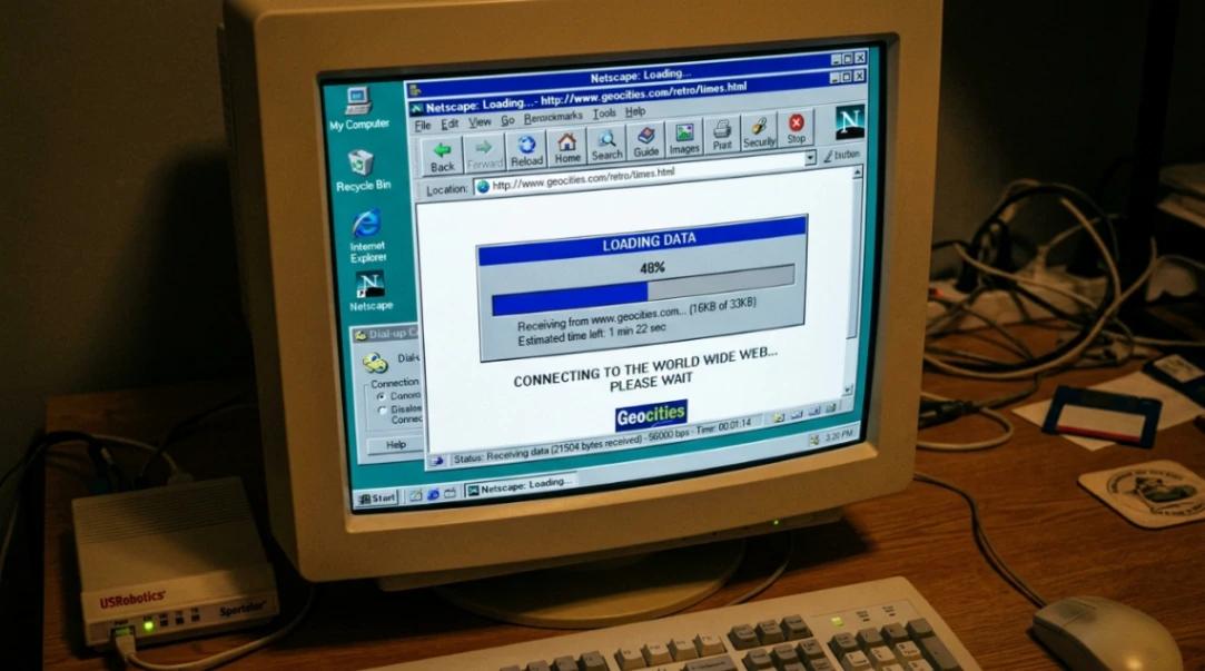 1990s dial-up internet loading experience on the Pentium PC screen