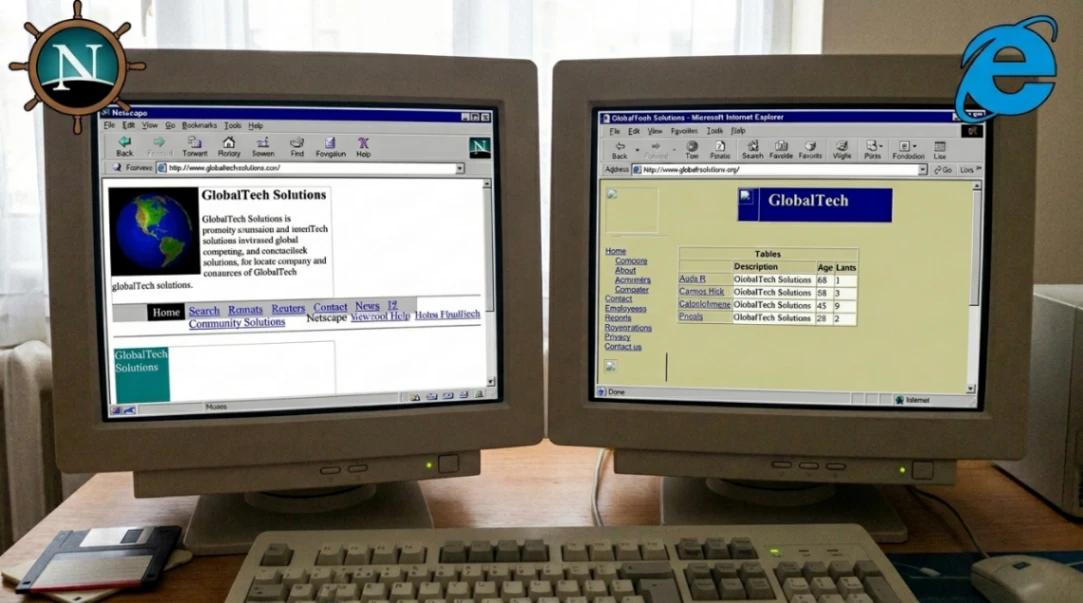 Browser compatibility issues between Netscape Navigator and Internet Explorer in the 1990s