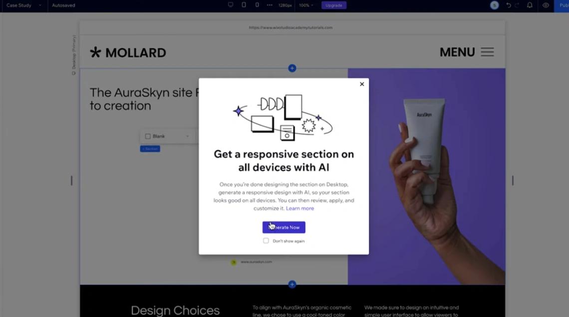 Wix Studio Responsive AI mobile layout adjustment, no-code website builder automation