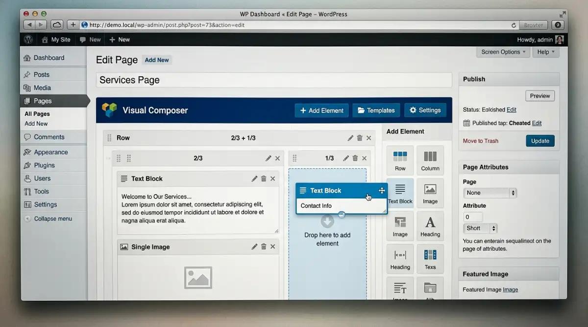 Early Visual Composer drag-and-drop editor inside WordPress