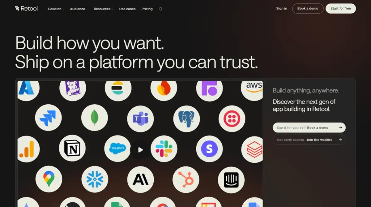 Retool no code builder home page screenshot 2026