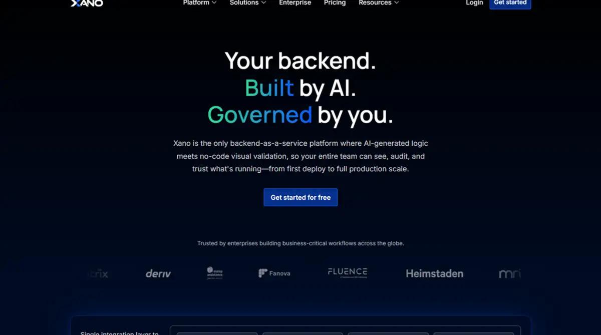 Xano no code website home page screenshot 2026