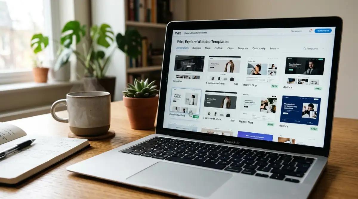 template gallery showing free website themes with cursor hovering on free label
