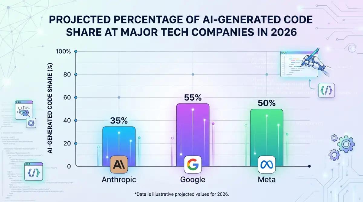 Bar chart showing AI-generated code percentages at major technology companies