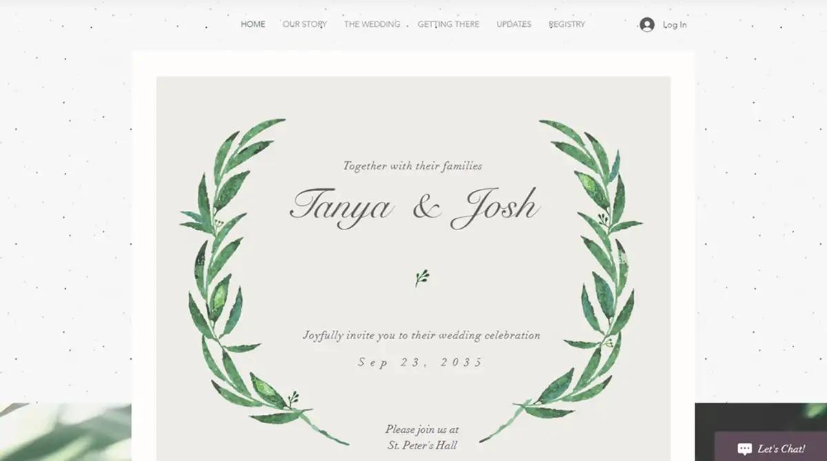 Wix botanical garden wedding website template