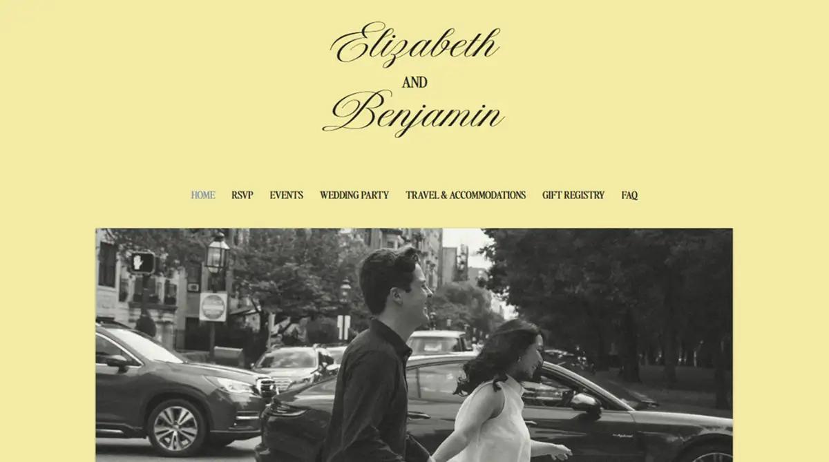 Minted retro-inspired pastel yellow wedding website template