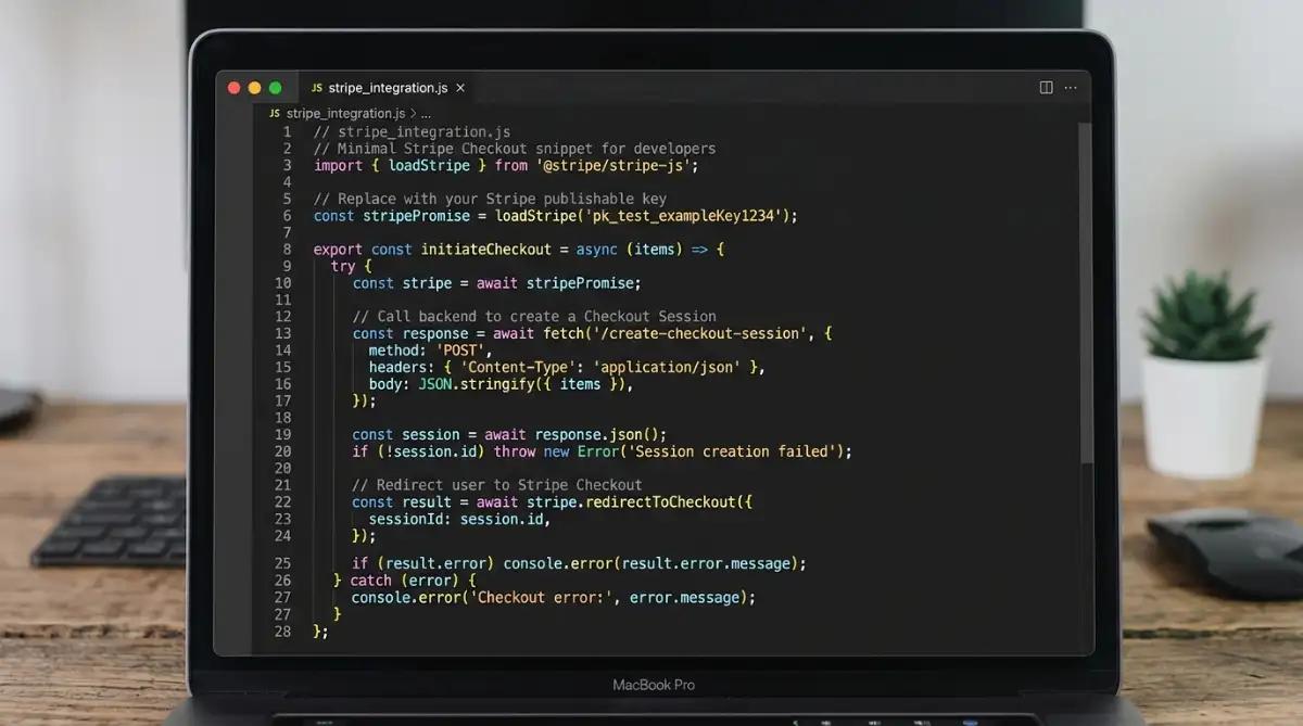 Stripe payment API code integration snippet demonstrating the simplicity of the early checkout