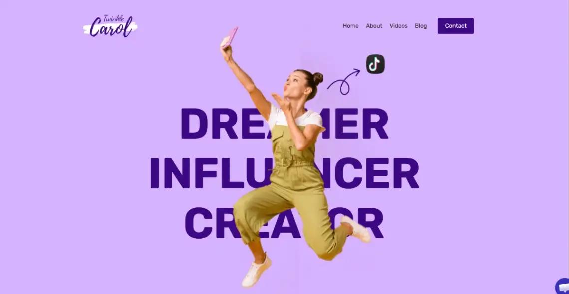 Dorik Influencer Portfolio template screenshot with pink branding and follower stats showcase