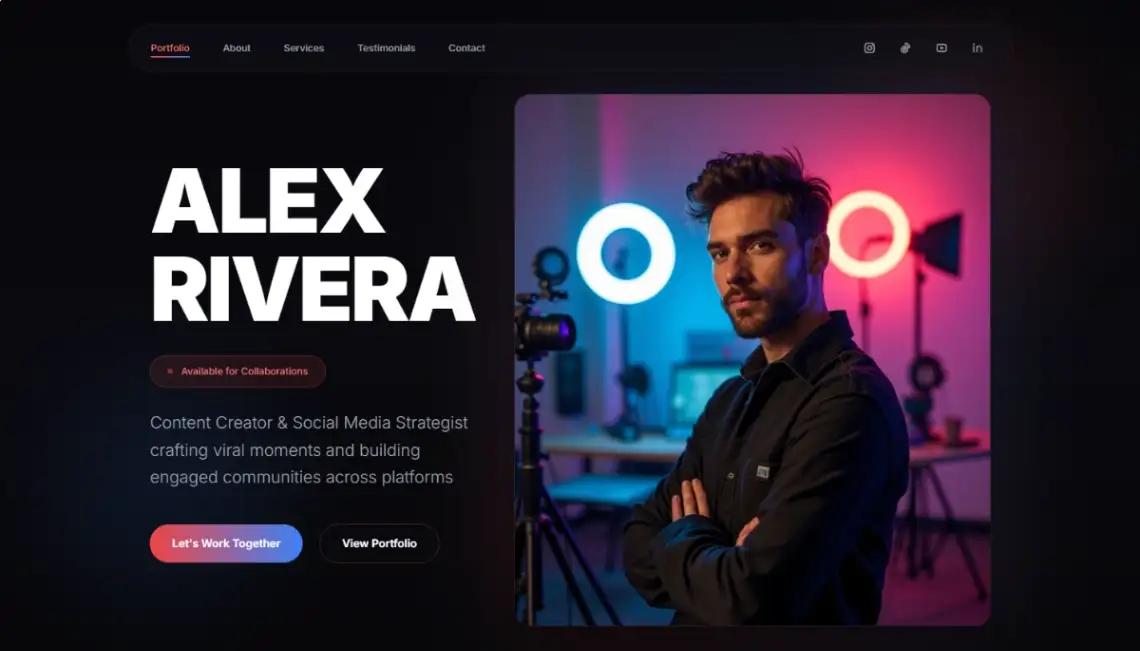 Readdy Social Media Strategist template screenshot with engagement analytics and case stories