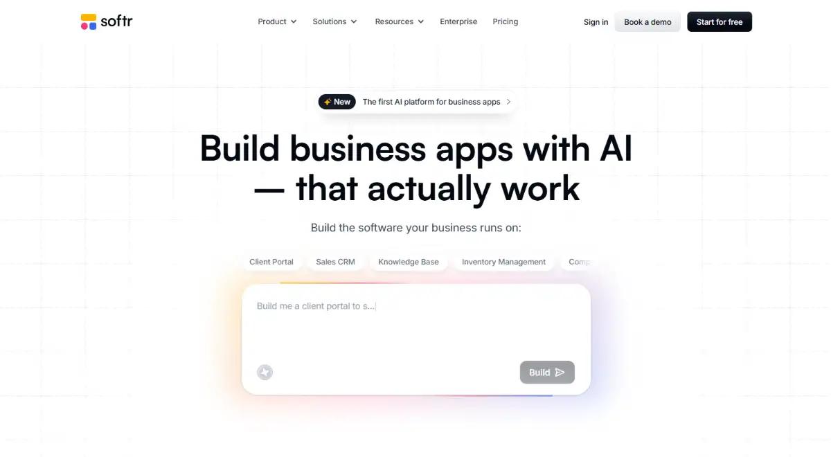Softr no-code portal and app builder hero section