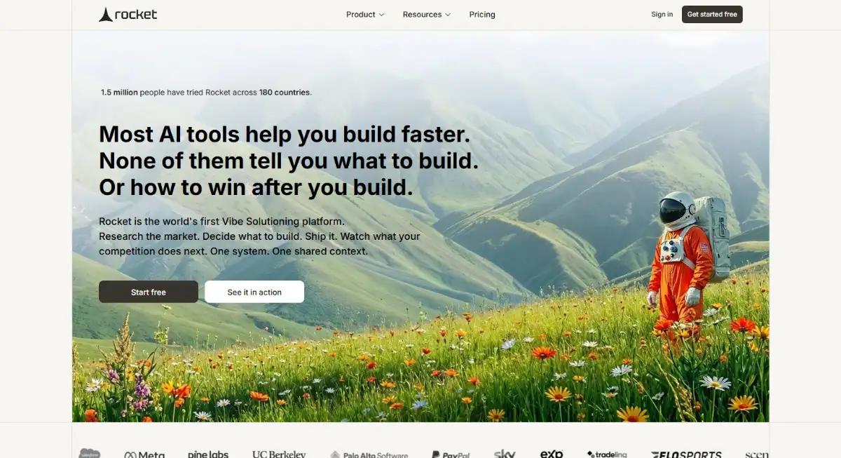 Rocket AI app and website builder homepage hero section