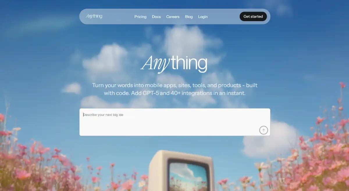 Anything AI app builder homepage hero section
