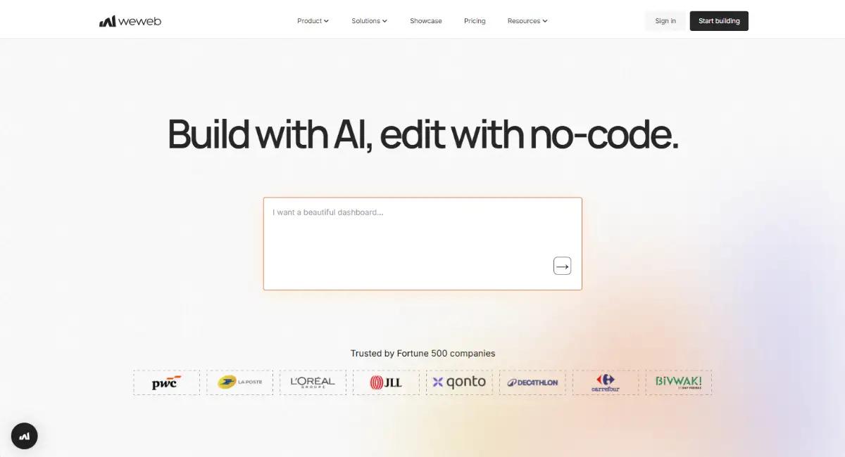 WeWeb visual front-end web app builder hero section