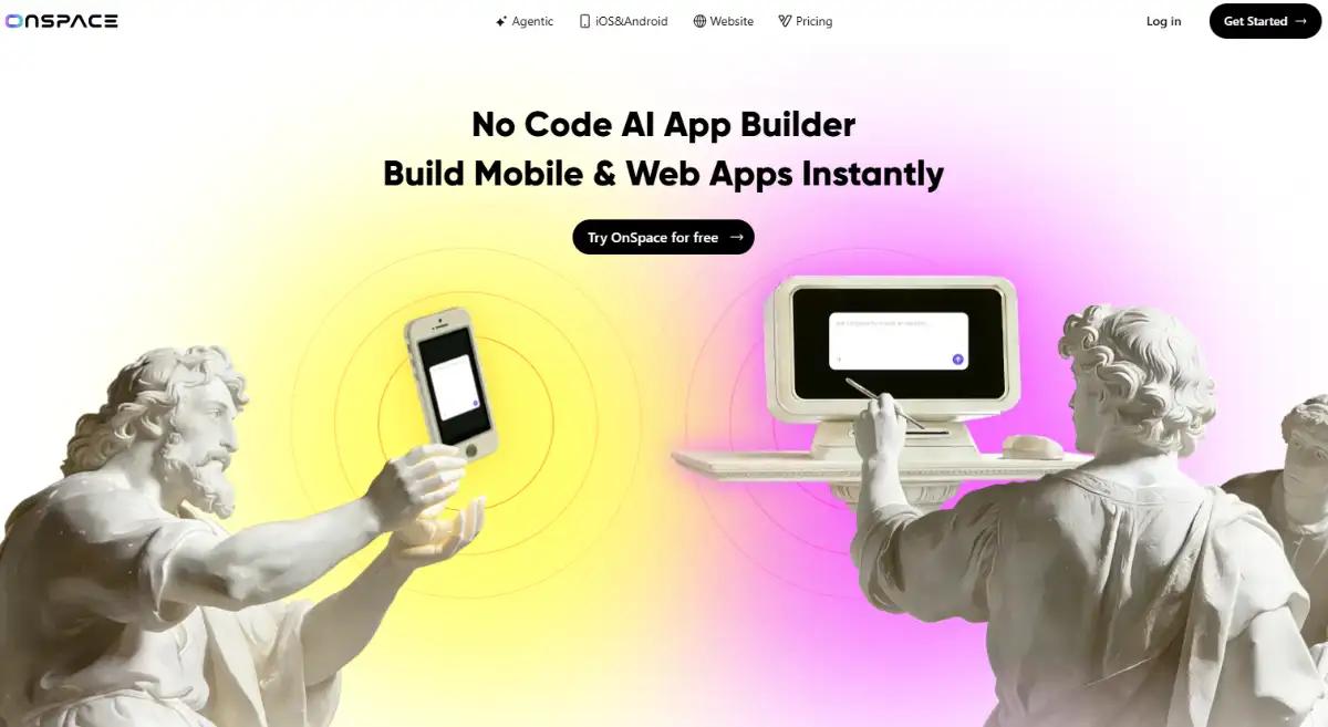OnSpace no-code AI mobile app builder hero section
