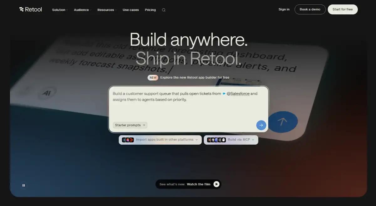 Retool low-code internal tools platform hero section