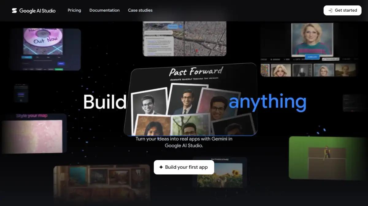 Google AI Studio homepage showing ideas turned into apps with Gemini via vibe coding