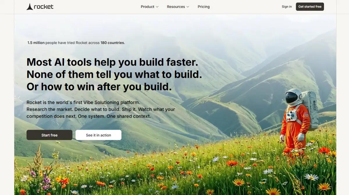Rocket homepage describing the world's first vibe solutioning platform