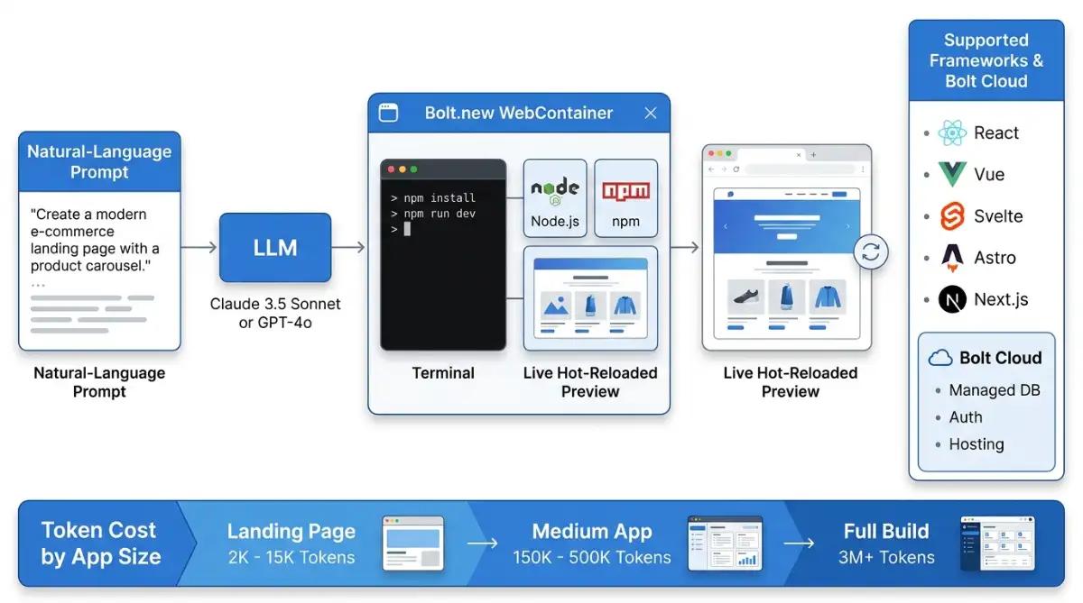 Diagram of Bolt.new WebContainers running Node.js inside a browser tab