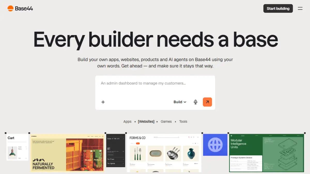 Base44 best vibe coding tool homepage screenshot