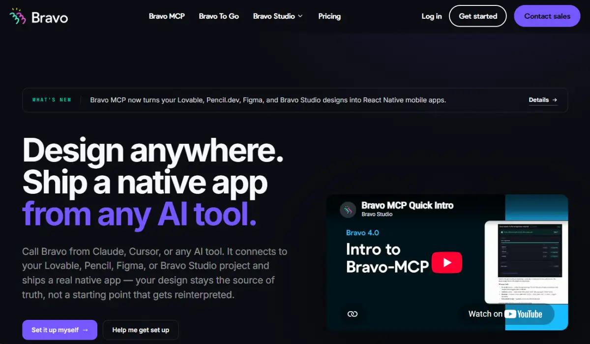 Bravo Studio homepage showing Figma to native app conversion