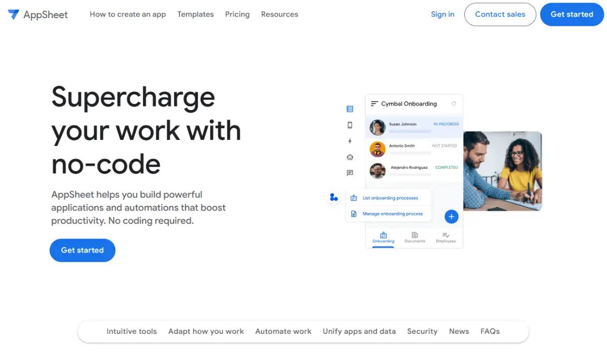 Google AppSheet homepage showing apps generated from spreadsheets