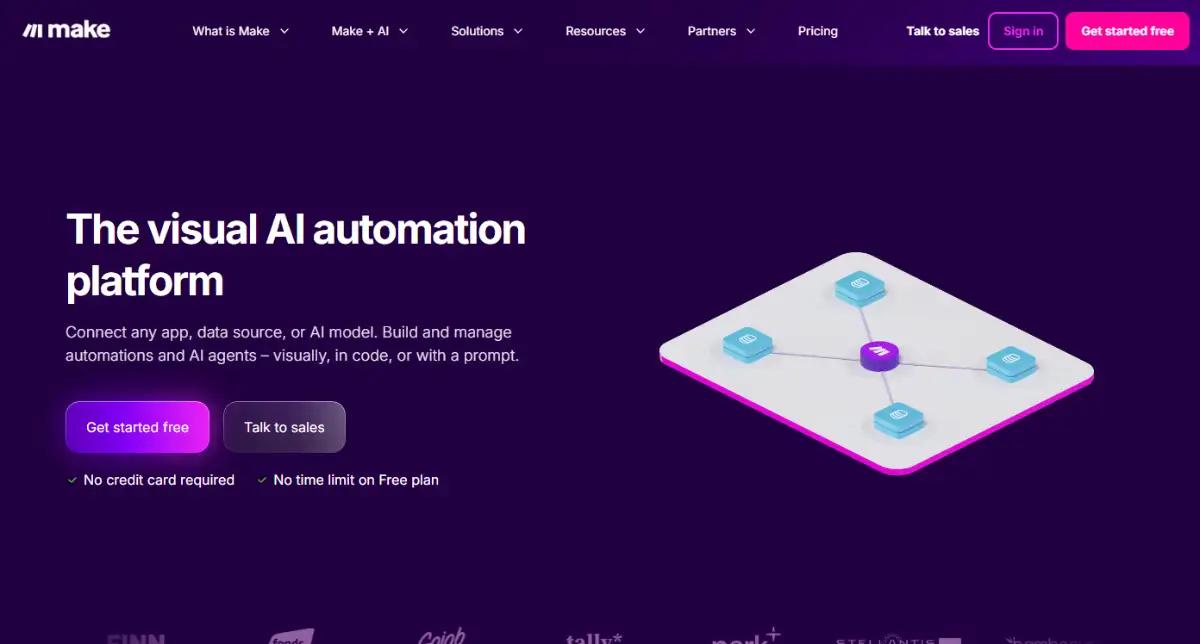Make homepage showing visual automation scenario canvas