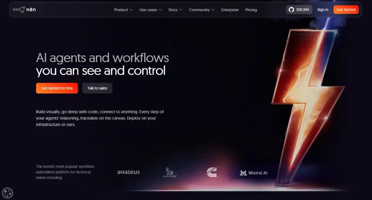n8n homepage showing self hosted node based automation workflows
