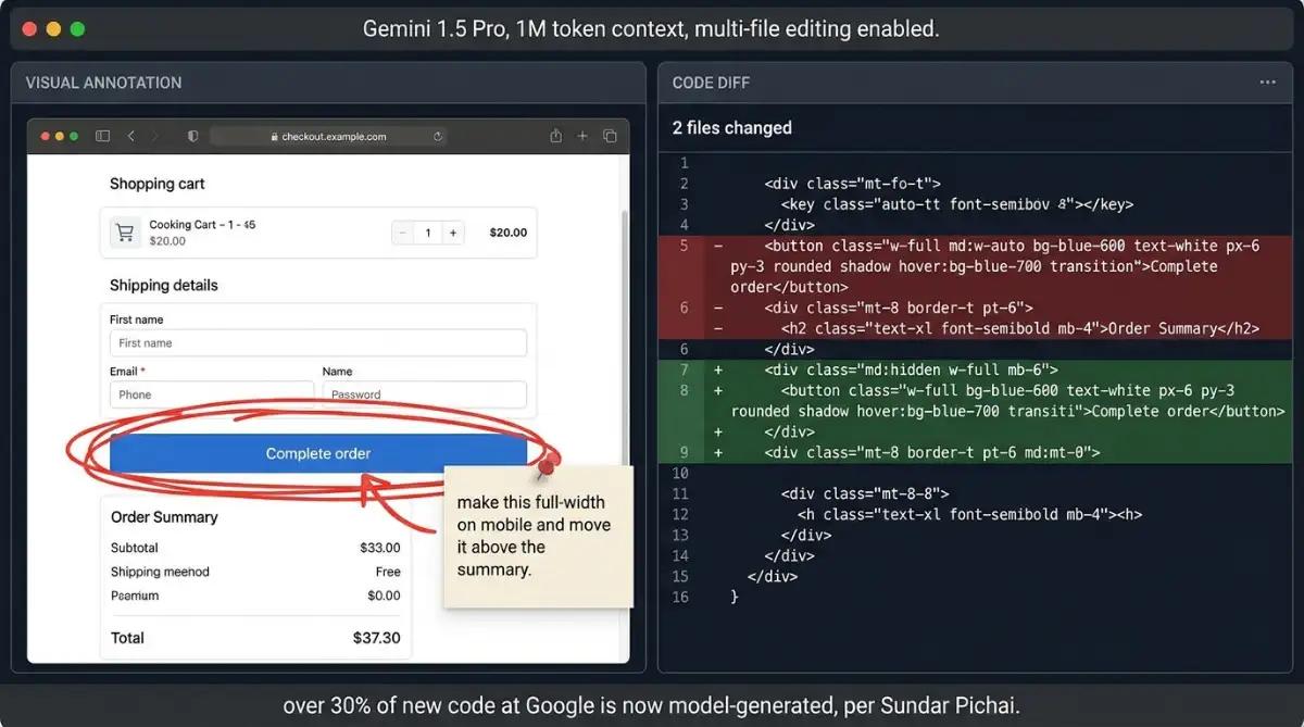 Visual annotation mode marking a UI component to edit its underlying code
