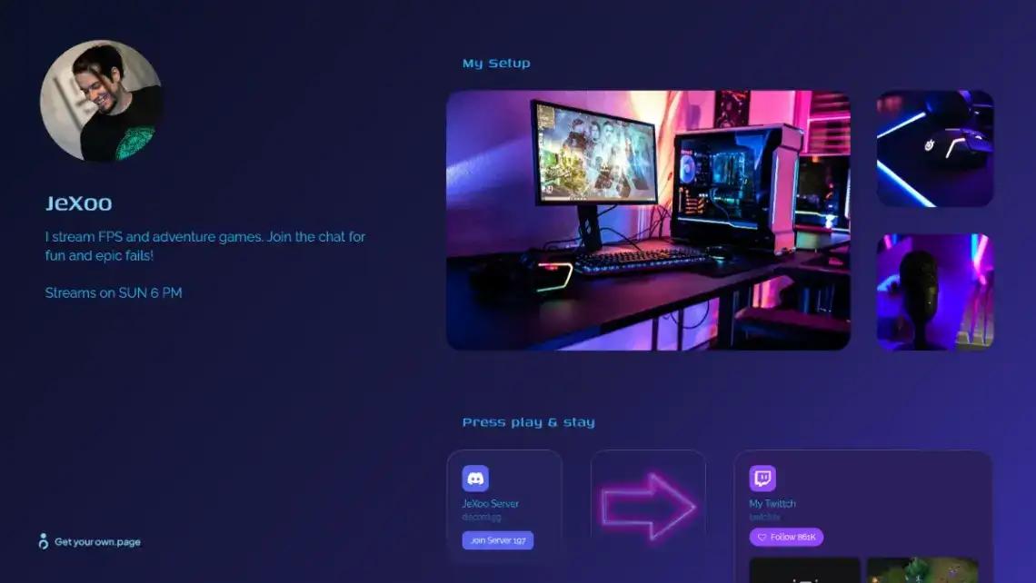 Gaming streamer no code website template