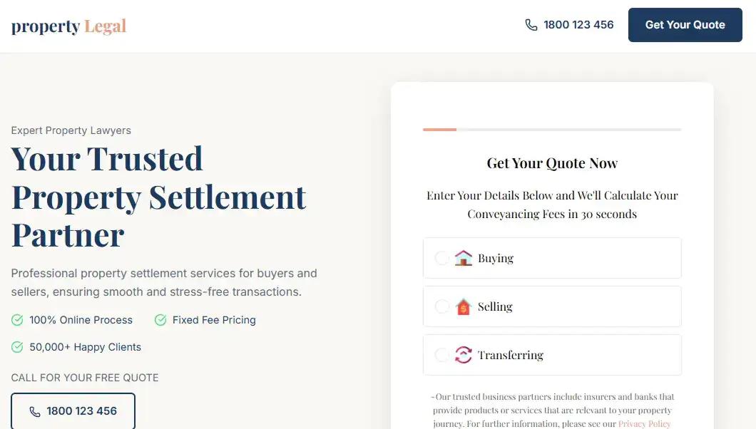 Property Lawyer Lead Gen home page screenshot