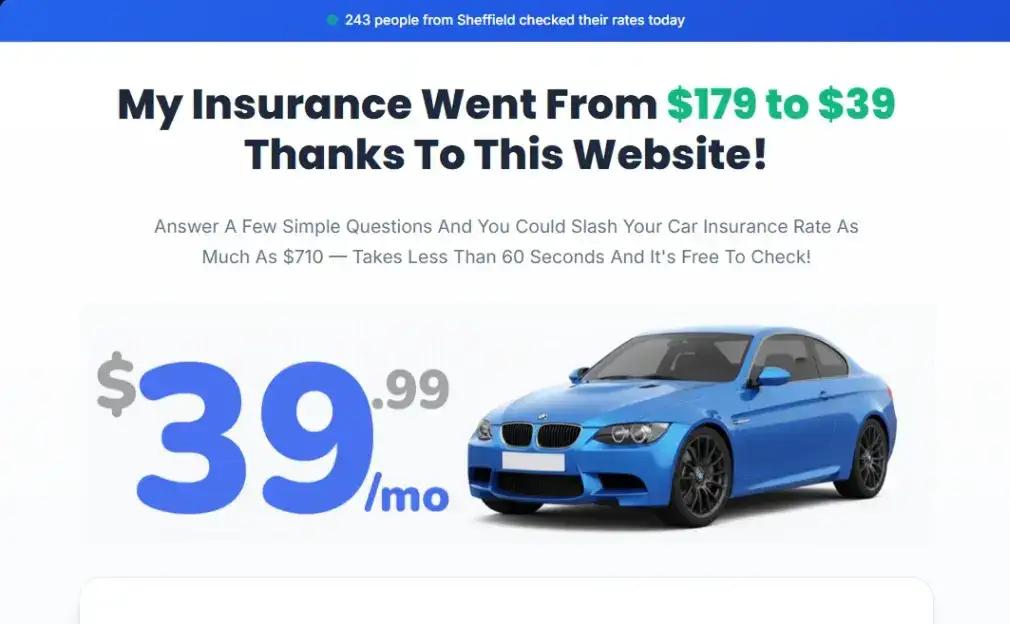 Car Insurance Rate Quotes home page screenshot