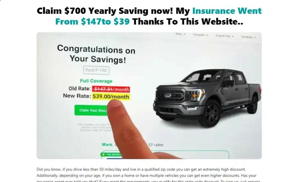 Auto Insurance Landing home page screenshot