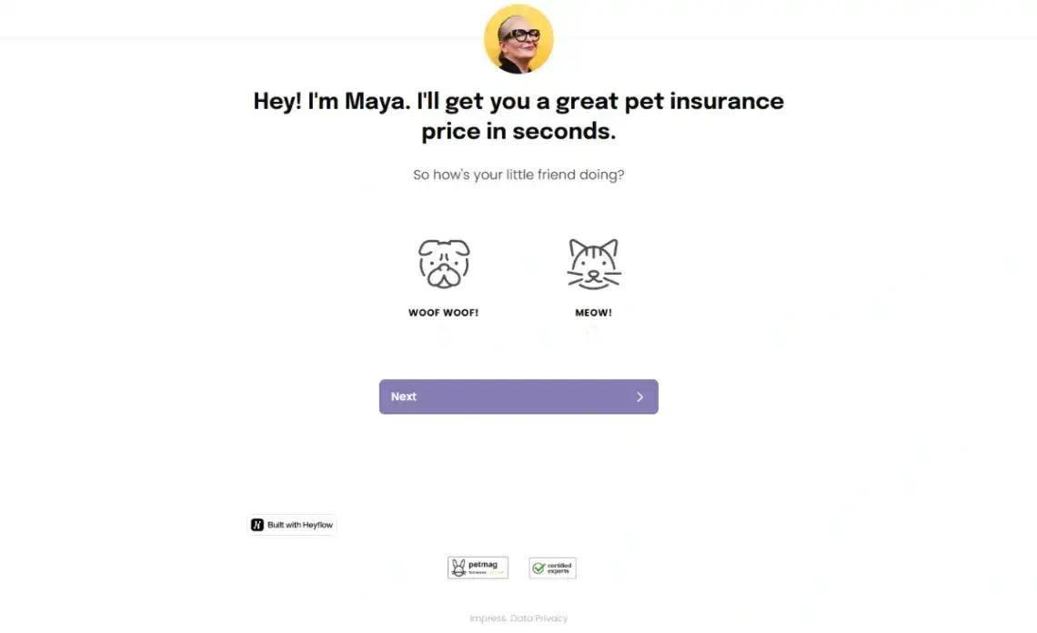 Pet Insurance Lead Gen home page screenshot