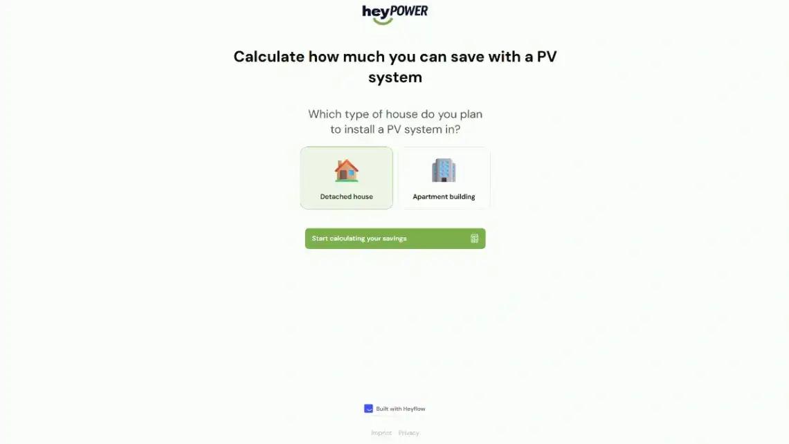 Solar Savings Calculator home page screenshot