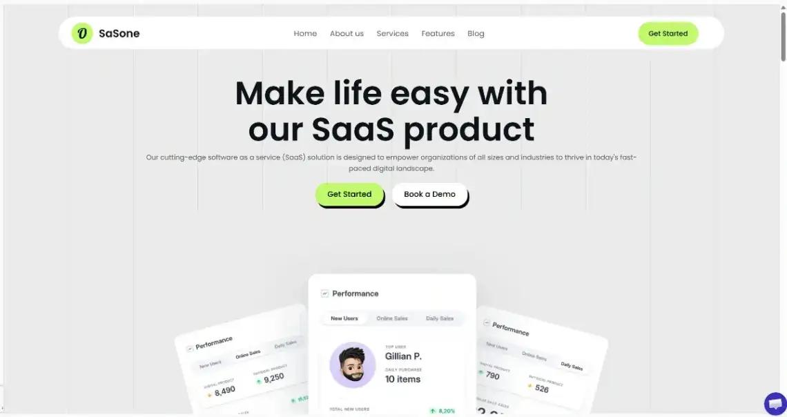 SaaS Startup home page screenshot
