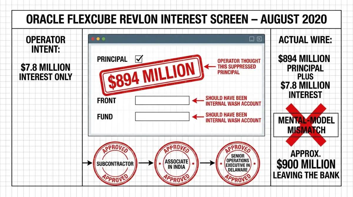 Flexcube PRINCIPAL FRONT FUND checkboxes and 894 million wire